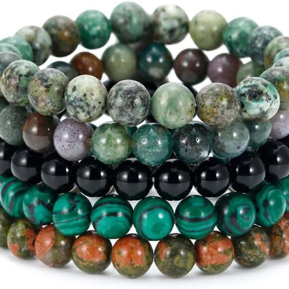 5PCS Unisex 8mm Semi-Precious Gemstone Bracelets - Natural Healing Crystals - Picture 1 of 6